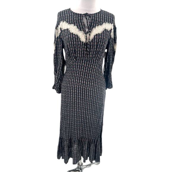 Sandro Marceau Floral Lace Midi Flounce hem dress sz 36 ditsy - Picture 3 of 10